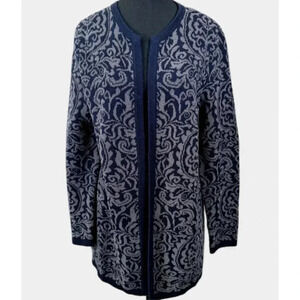 Talbots Open  Front Cashmere Blend Navy Jacquard Cardigan
